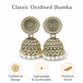 Aakruti Stores Antique Gold Jhumka Earrings for Women - Traditional Indian Ethnic Sun Stud Bell Earrings with Pearl Drops -  Handcrafted Wedding & Festive Jewelry