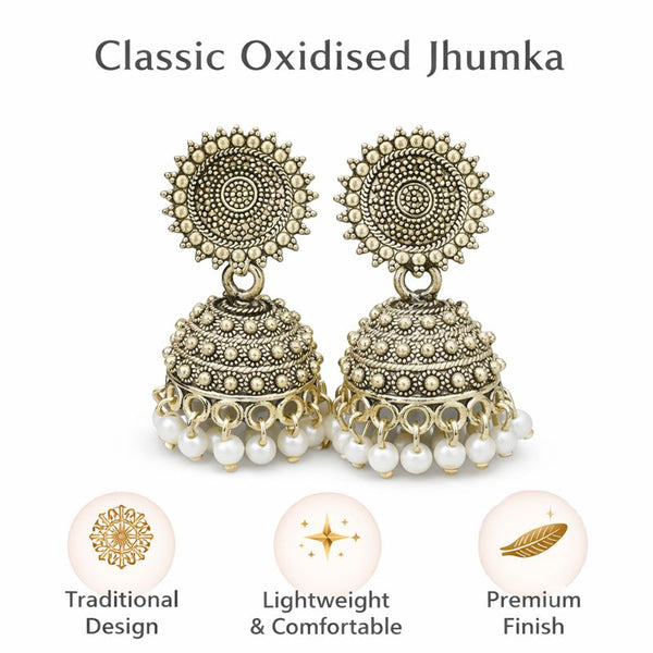 Aakruti Stores Antique Gold Jhumka Earrings for Women - Traditional Indian Ethnic Sun Stud Bell Earrings with Pearl Drops -  Handcrafted Wedding & Festive Jewelry
