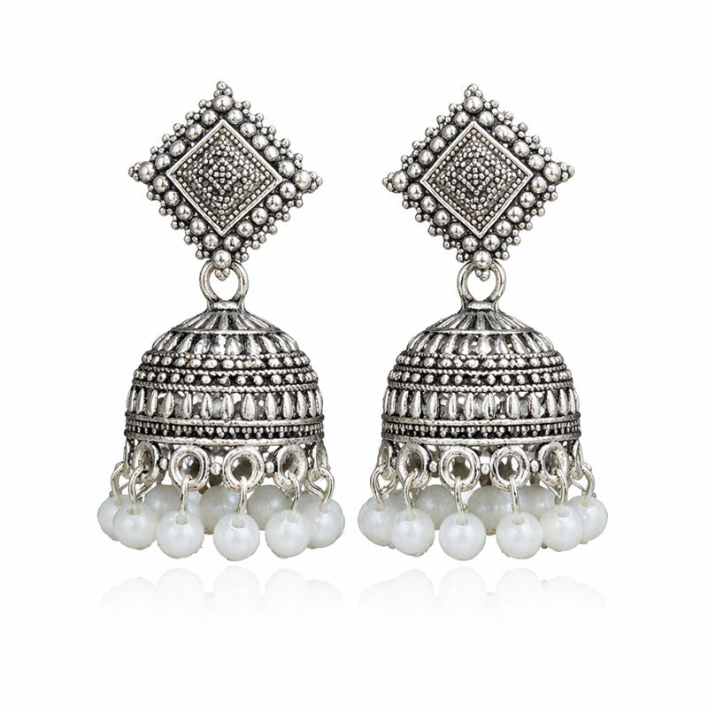 Oxidised Silver Jhumkha Earrings for Women | Pearl Drop Traditional Ethnic Party Wear Jhumki Jewellery
