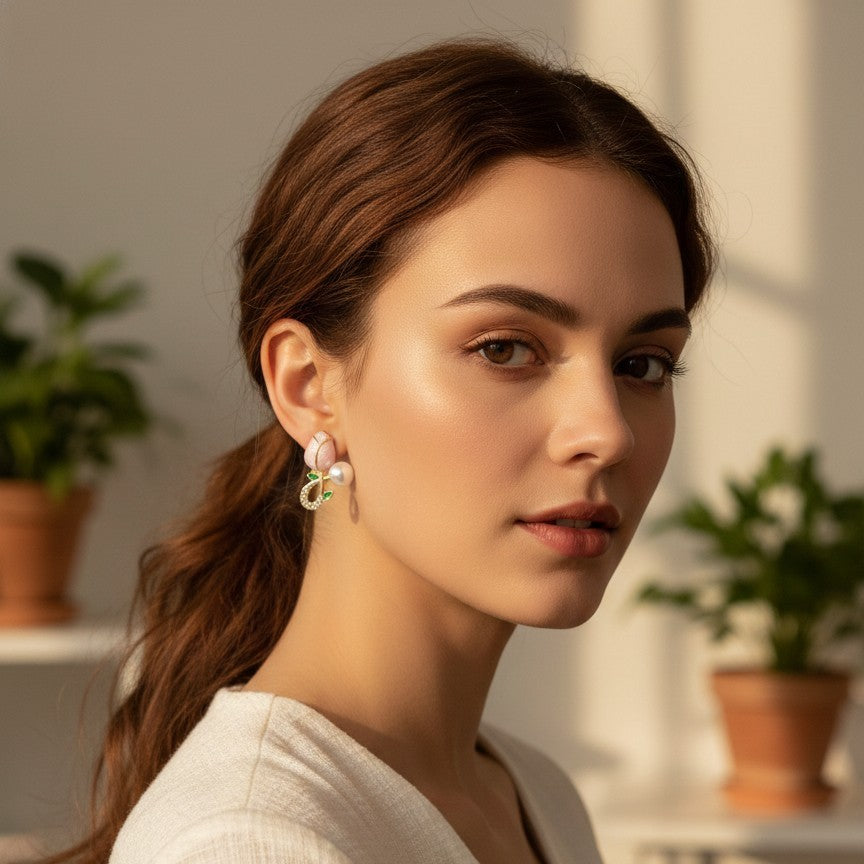 Aakruti Stores 3 Pair Gold Plated Stud Earrings Set for Women – Butterfly Crystal, Floral Enamel & Pearl Designer Earrings Combo | Stylish Daily Wear Jewellery