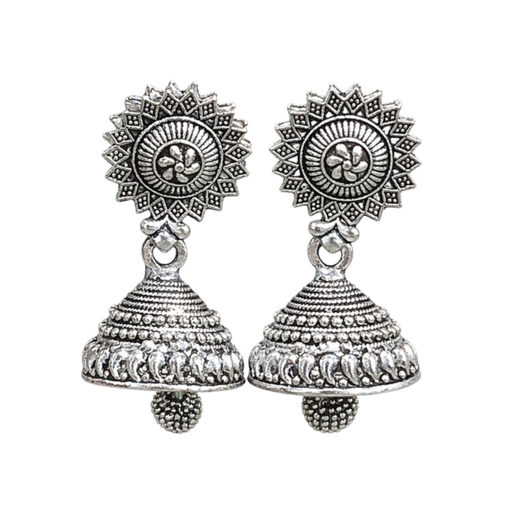 Combo of 4 Oxidised Silver & Gold Plated Traditional Jhumkha Earrings for Women | Ethnic Indian Earrings Set