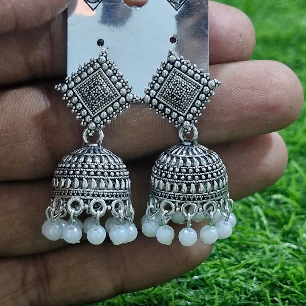 Oxidised Silver Jhumkha Earrings for Women | Pearl Drop Traditional Ethnic Party Wear Jhumki Jewellery