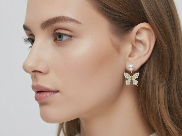 Aakruti Stores 3 Pair Gold Plated Stud Earrings Set for Women – Butterfly Crystal, Floral Enamel & Pearl Designer Earrings Combo | Stylish Daily Wear Jewellery